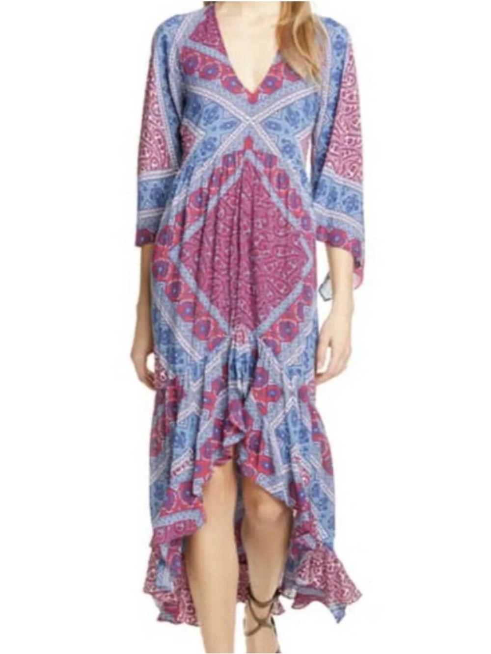 ba&sh Usso High-Low V-Neck Dress/Caftan